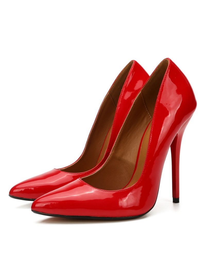 Damen-pumps Mit Absatz Aus Schwarzem Lackleder - Rot