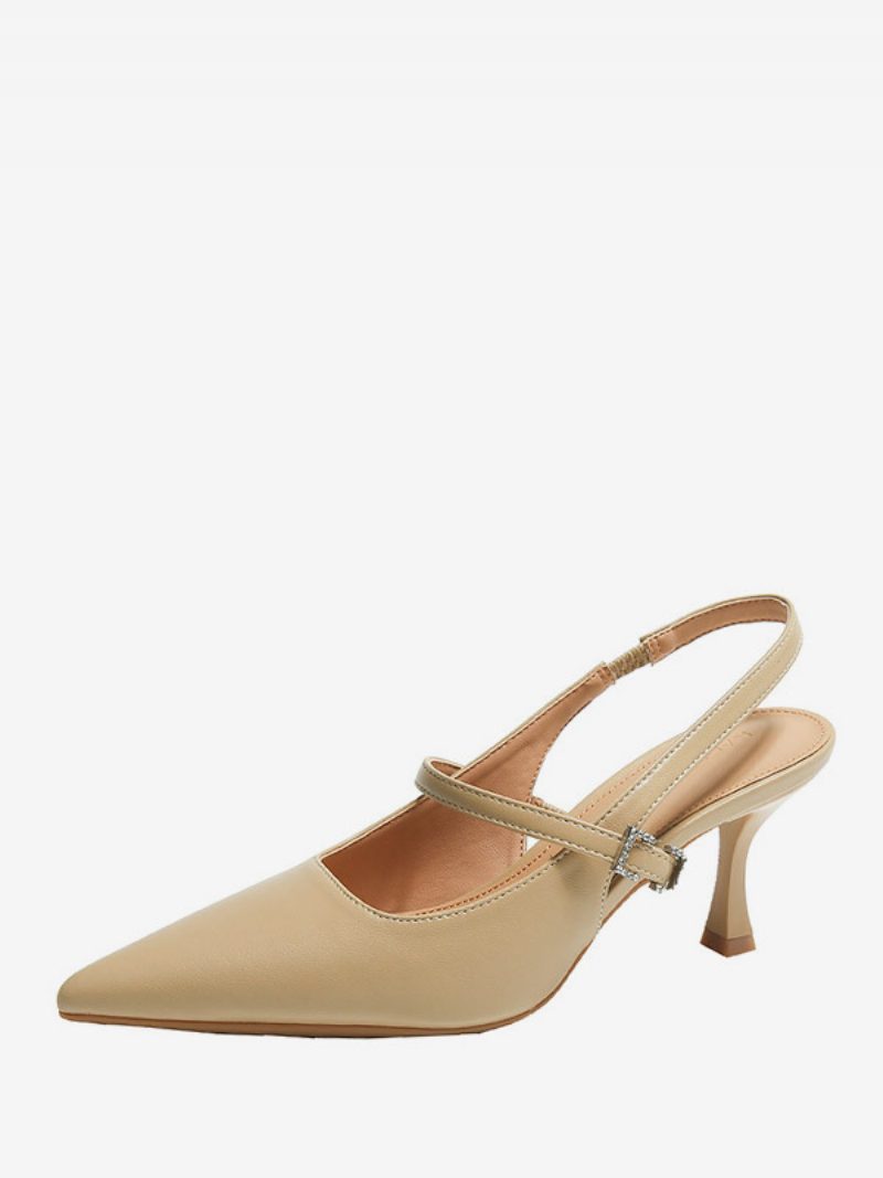 Damen-pumps Mit Absatz Schwarze Slingback-pumps Kitten-heel Und Spitzer Zehenpartie - Khaki