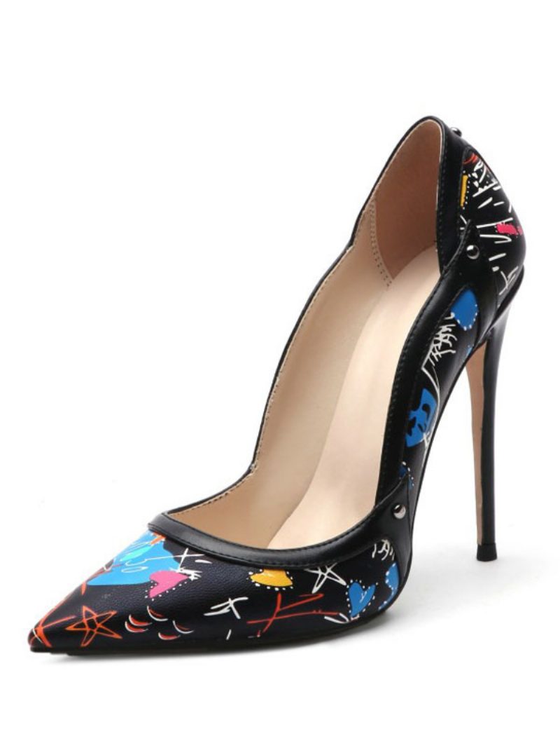 Damen-pumps Mit Blumenmuster Und Spitzem Zehenbereich Stiletto-absatz - Schwarz