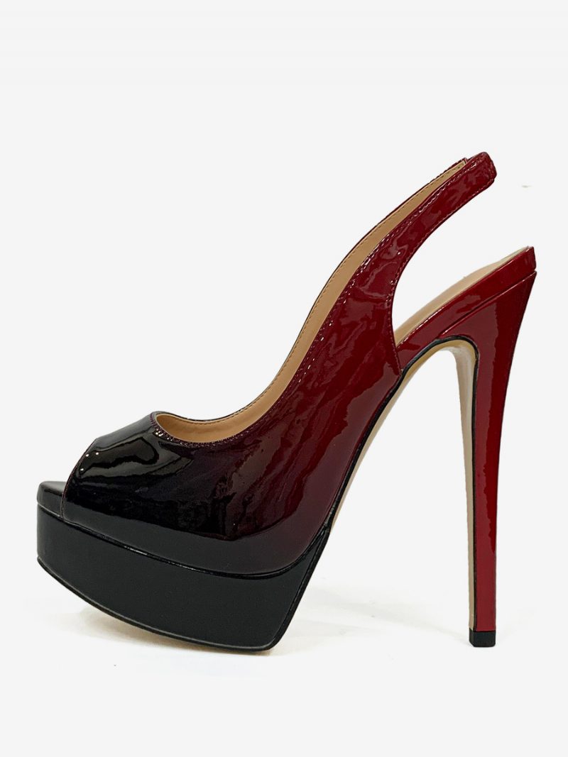 Damen-pumps Mit Hohem Absatz Peep-toe-plateau Stiletto-absatz - Schwarz+Rot