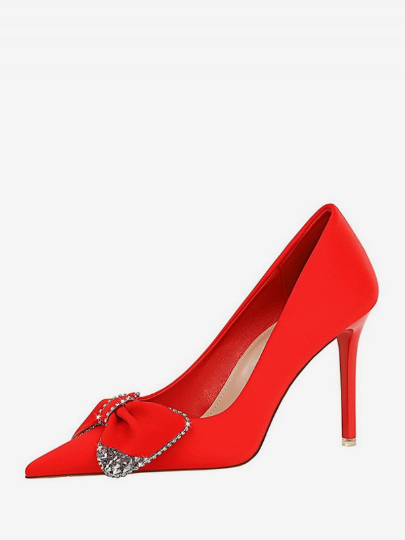 Damen-pumps Mit Hohem Absatz Satin Spitze Zehenpartie Schleife Stiletto-absatz - Rot