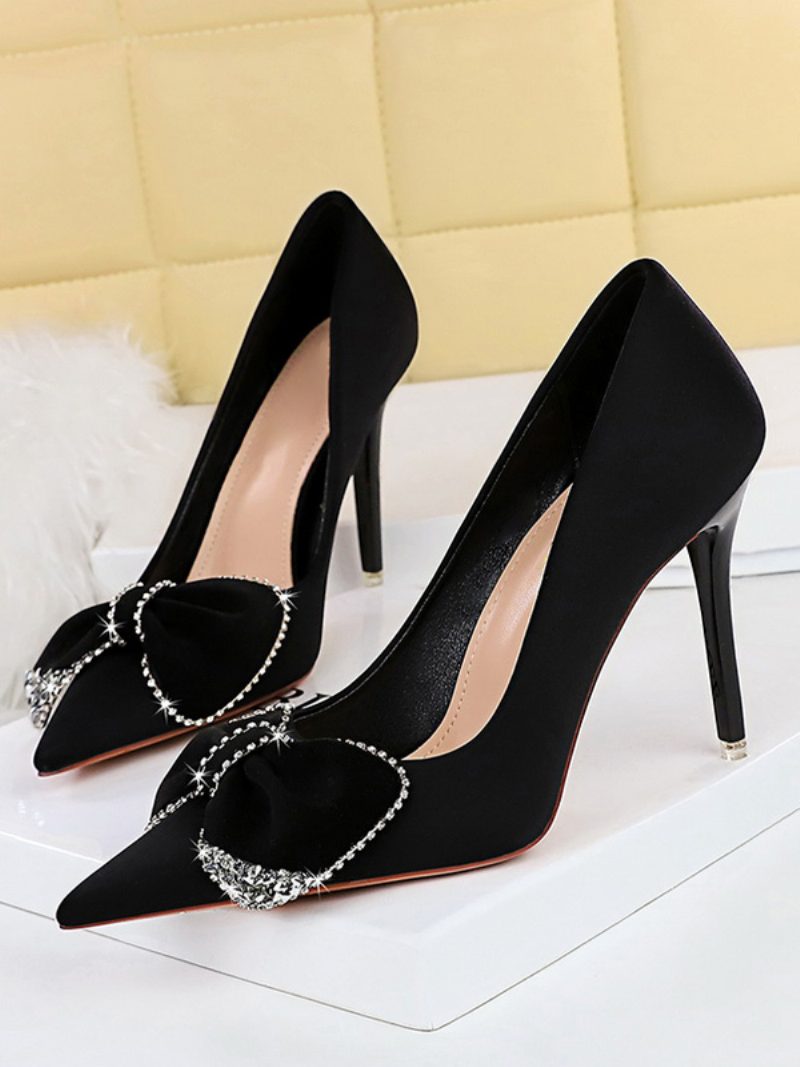 Damen-pumps Mit Hohem Absatz Satin Spitze Zehenpartie Schleife Stiletto-absatz - Schwarz