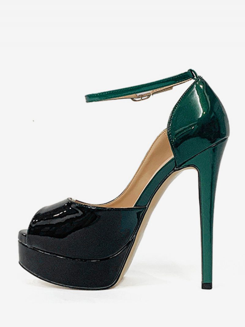 Damen-pumps Mit Hohem Absatz Und Plateausohle Peep-toe-stil Knöchelriemen - Geteilte Farbe