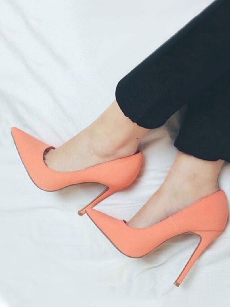 Damen-pumps Mit Hohem Absatz Und Spitzem Zehenbereich Aus Wildleder Stiletto-absatz - Orange