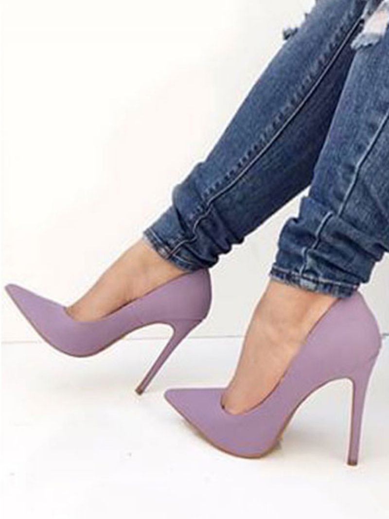 Damen-pumps Mit Hohem Absatz Und Spitzem Zehenbereich Aus Wildleder Stiletto-absatz - Violett