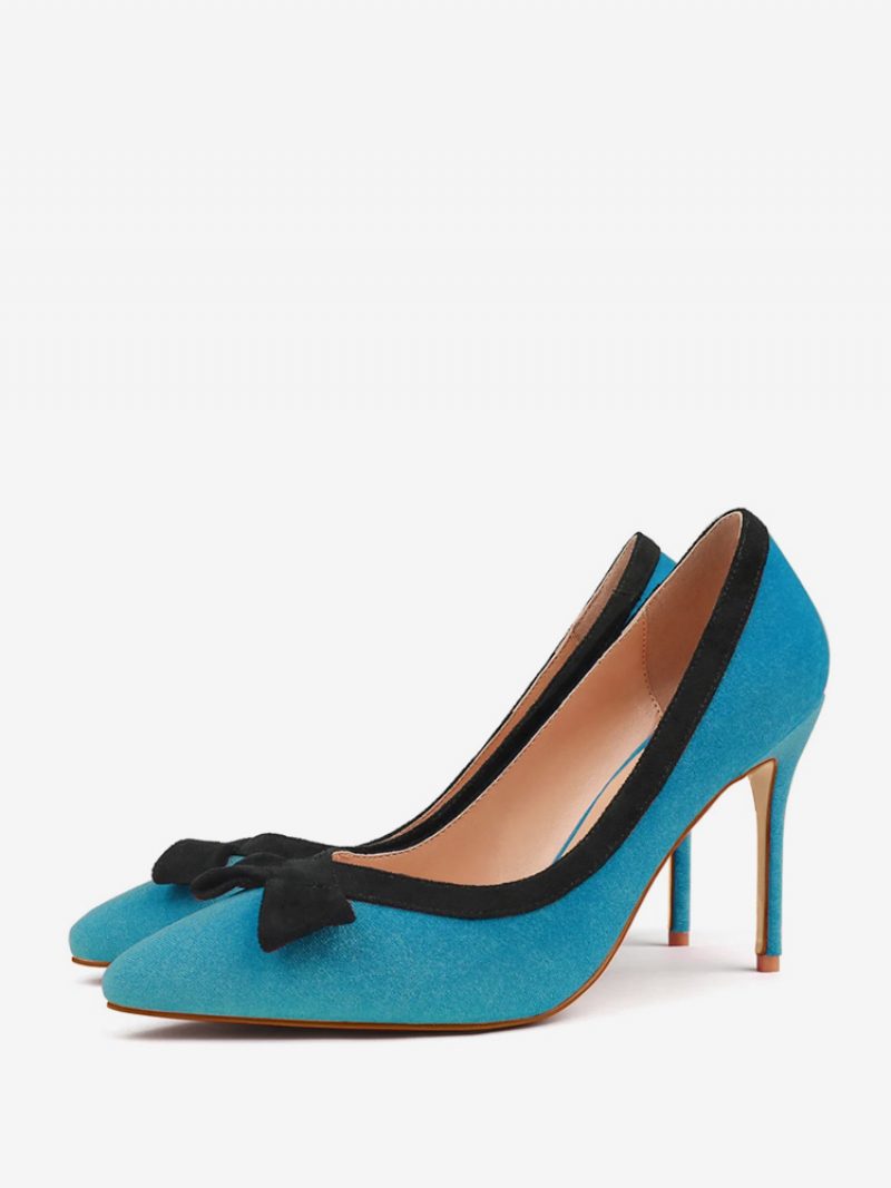 Damen-pumps Mit Hohem Absatz Wildleder Spitzer Zehenbereich Schleife Slip-on-pumps - Cyanblau