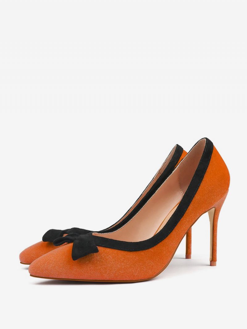 Damen-pumps Mit Hohem Absatz Wildleder Spitzer Zehenbereich Schleife Slip-on-pumps - Orange