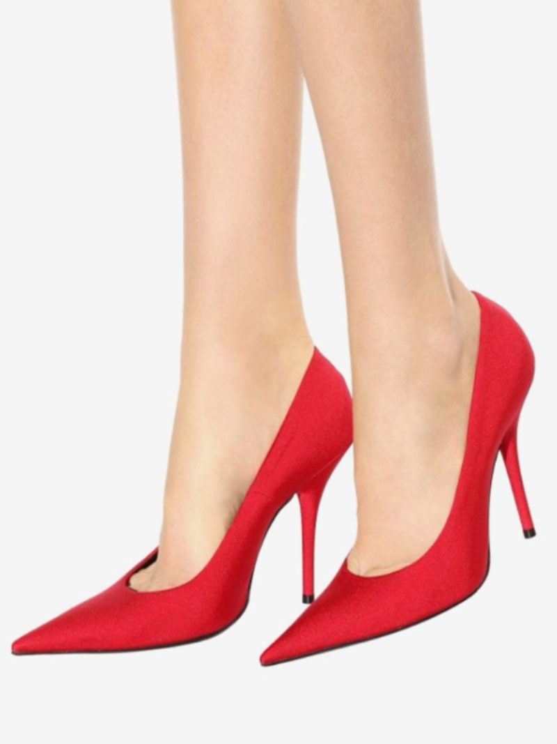 Damen-pumps Mit Hohen Absätzen Aus Satin Lila Spitzer Zehenpartie Und Stiletto-absatz - Rot