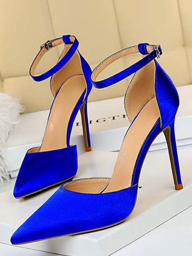 Damen-pumps Mit Knöchelriemen Und Spitzem Zehenbereich Stiletto-absatz Abendschuhe - Blau