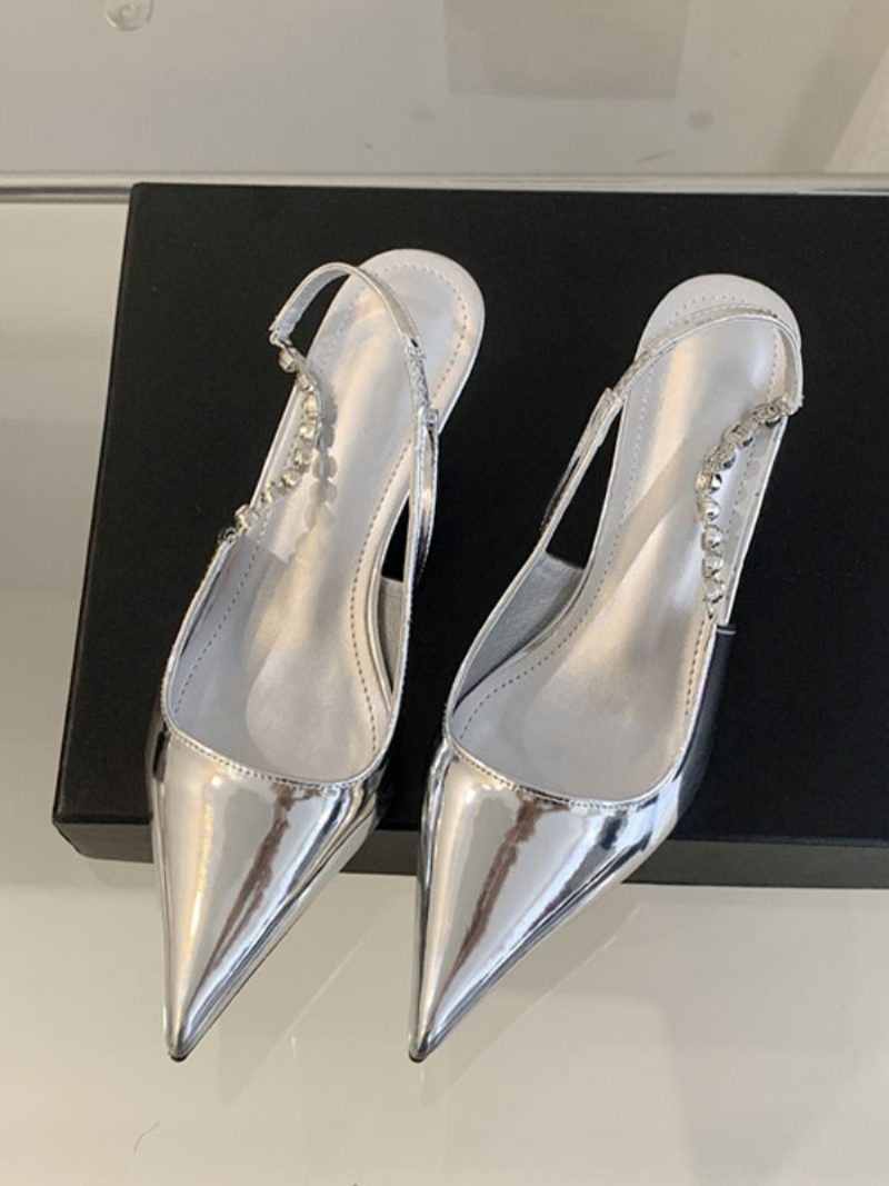 Damen-pumps Mit Mittelhohem Absatz Schnürung Strasssteinen Spitzer Zehenbereich Stiletto-absatz Formelle Abendpumps Aprikose - Silber