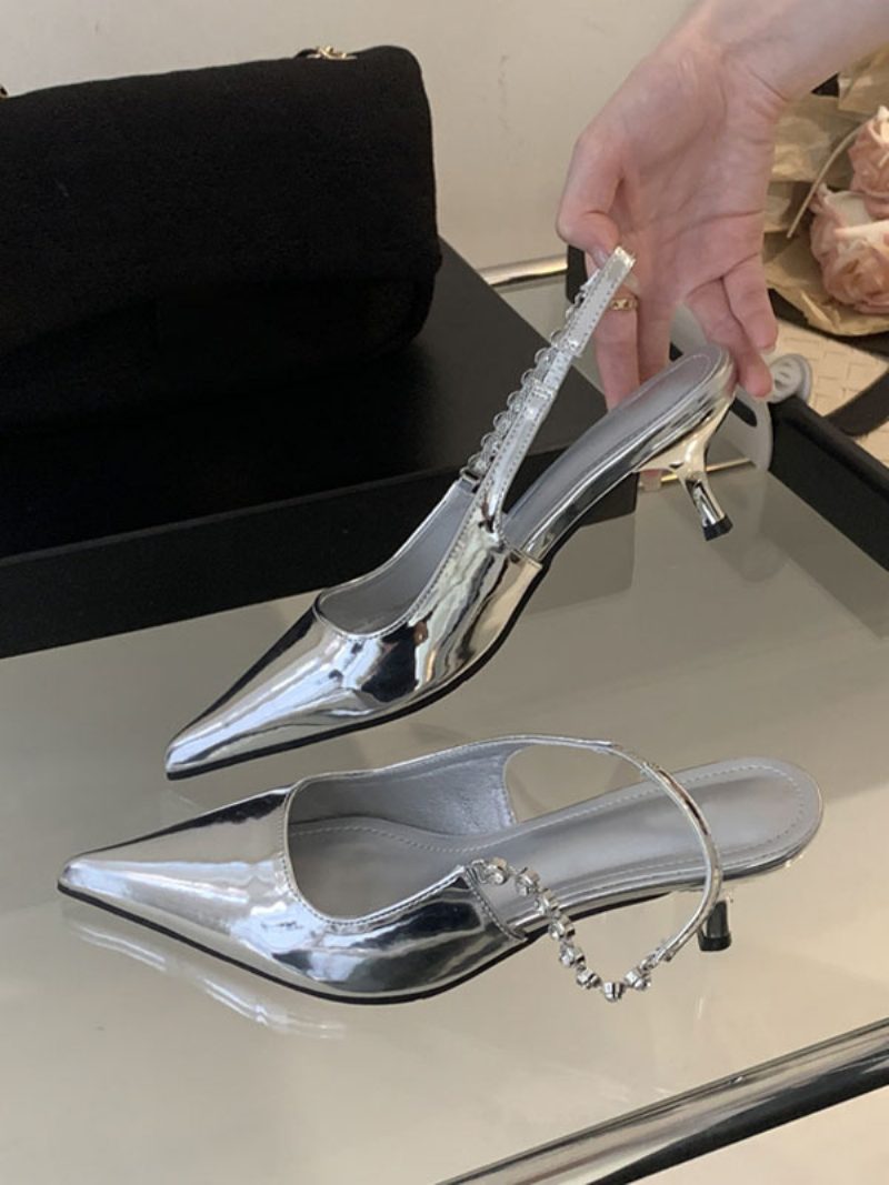 Damen-pumps Mit Mittelhohem Absatz Schnürung Strasssteinen Spitzer Zehenbereich Stiletto-absatz Formelle Abendpumps Aprikose - Silber