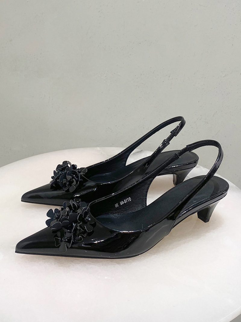 Damen-pumps Mit Mittelhohem Absatz Und Kätzchenabsatz Aus Pu-leder - Schwarz