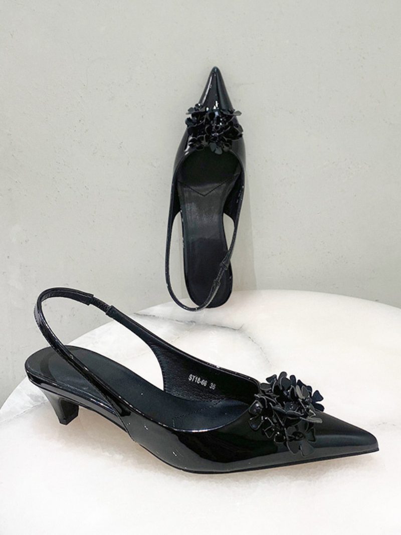 Damen-pumps Mit Mittelhohem Absatz Und Kätzchenabsatz Aus Pu-leder - Schwarz