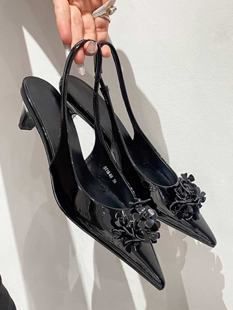 Damen-pumps Mit Mittelhohem Absatz Und Kätzchenabsatz Aus Pu-leder - Schwarz