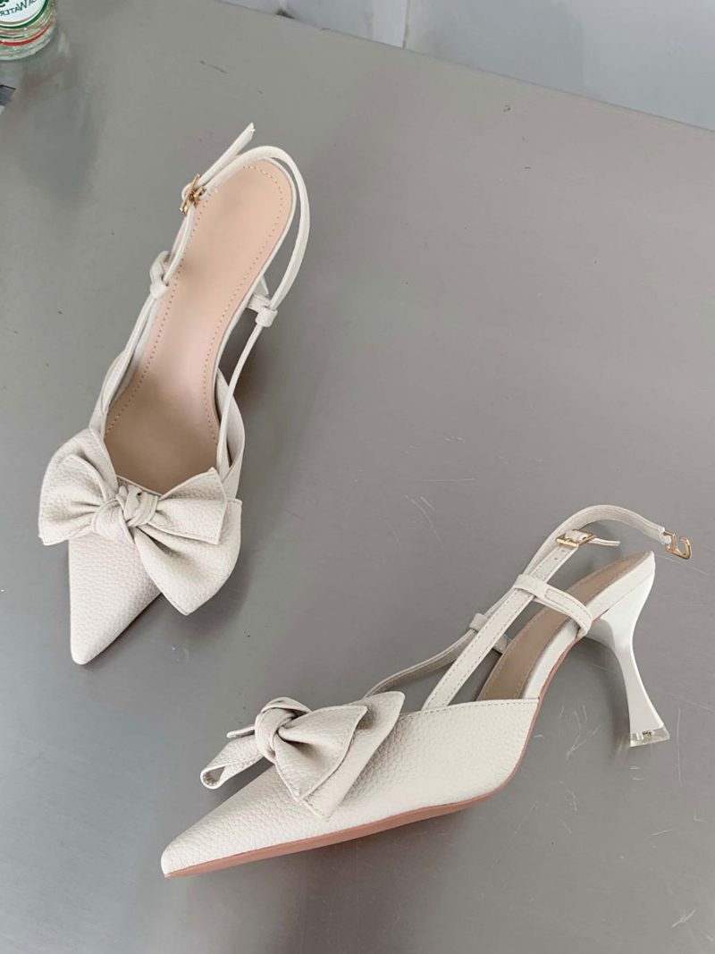 Damen-pumps Mit Mittelhohem Absatz Und Schleifen Stiletto-absatz Aus Pu-leder - Beige