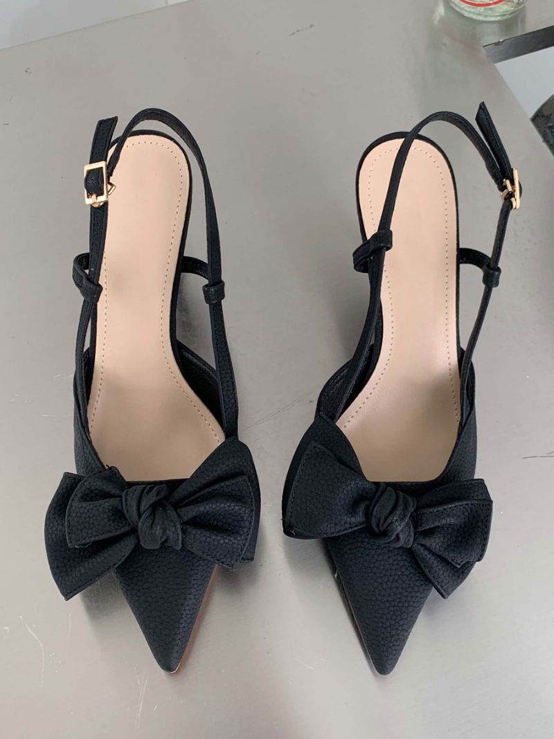 Damen-pumps Mit Mittelhohem Absatz Und Schleifen Stiletto-absatz Aus Pu-leder - Schwarz