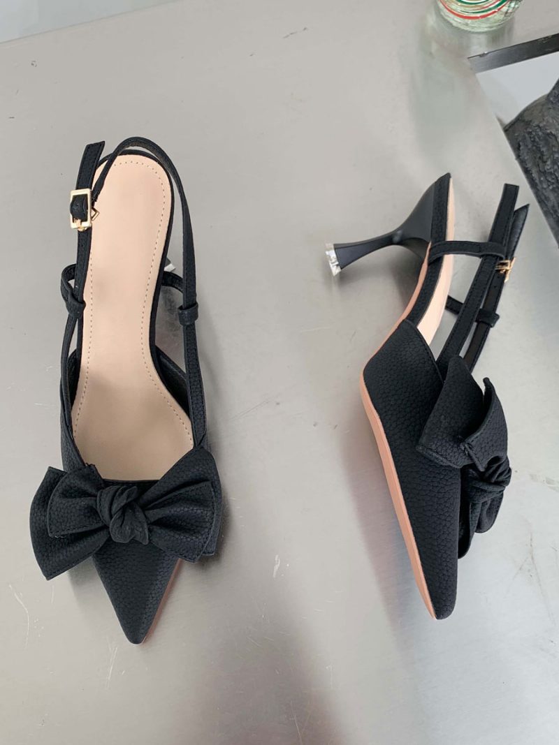 Damen-pumps Mit Mittelhohem Absatz Und Schleifen Stiletto-absatz Aus Pu-leder - Schwarz