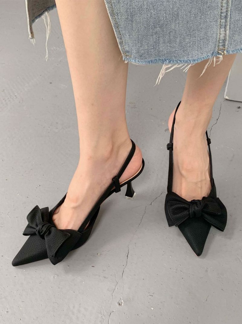 Damen-pumps Mit Mittelhohem Absatz Und Schleifen Stiletto-absatz Aus Pu-leder - Schwarz