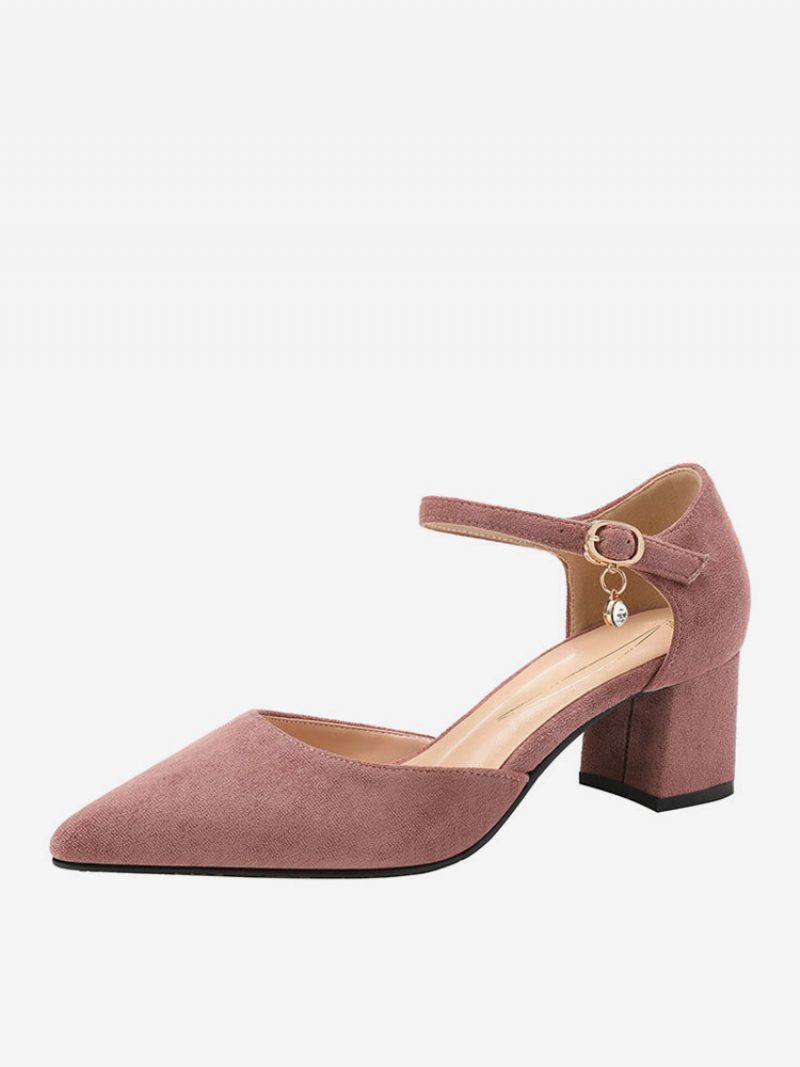 Damen-pumps Mit Mittelhohen Absätzen Und Spitzer Zehenpartie Klobigem Absatz. Fantastische Metalldetails Wildleder-pumps Zartem Rosa