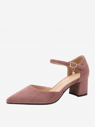 Damen-pumps Mit Mittelhohen Absätzen Und Spitzer Zehenpartie Klobigem Absatz. Fantastische Metalldetails Wildleder-pumps Zartem Rosa