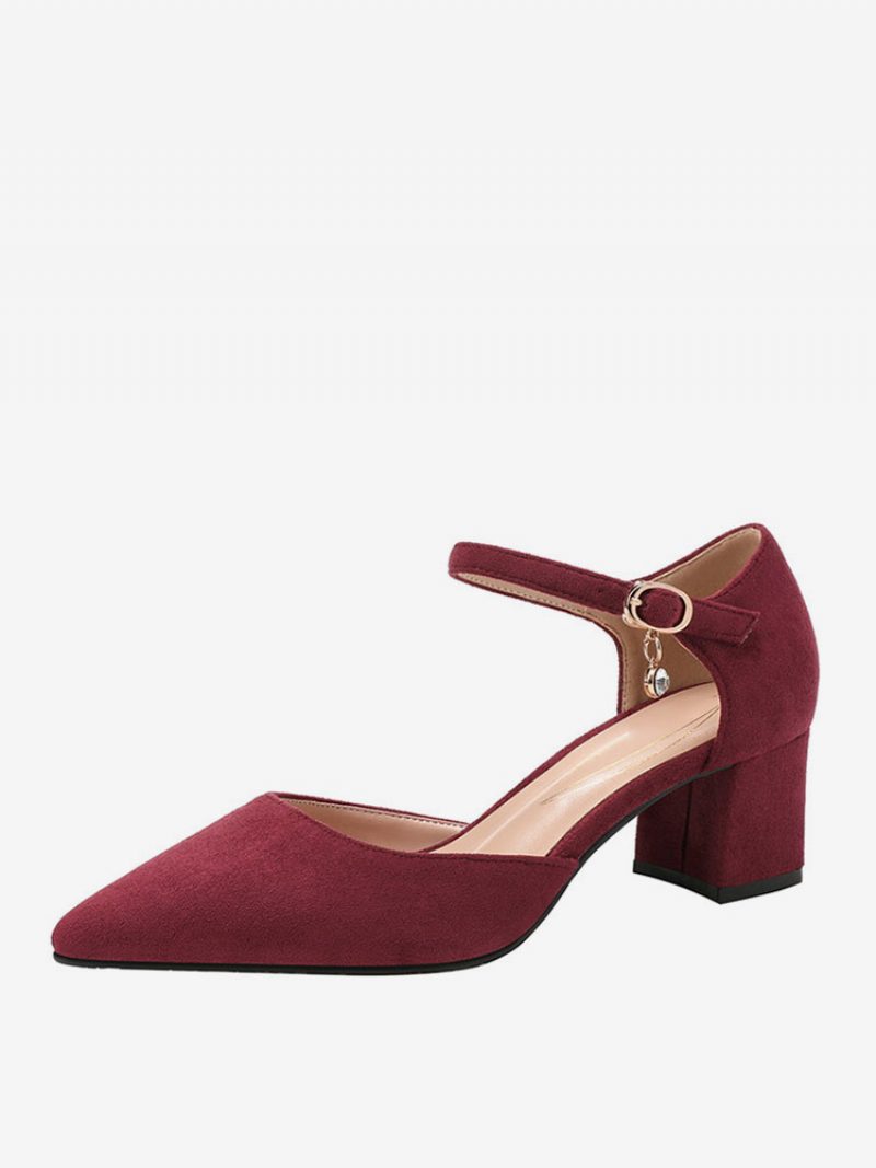 Damen-pumps Mit Mittelhohen Absätzen Und Spitzer Zehenpartie Klobigem Absatz. Fantastische Metalldetails Wildleder-pumps Zartem Rosa - Burgund