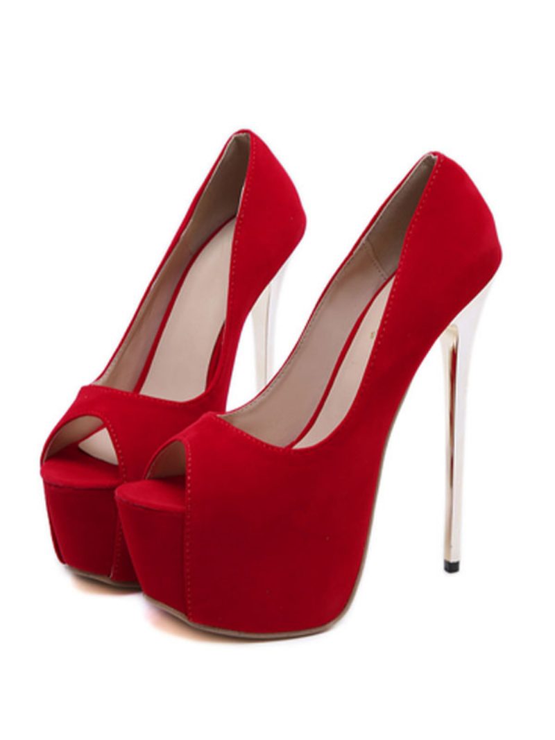 Damen-pumps Mit Peep-toe-absatz Plattform Stiletto-absatz Schicke Sexy Pumps - Rot