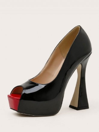 Damen-pumps Mit Peeptoe-plateau Und Klobigem Absatz Schwarz