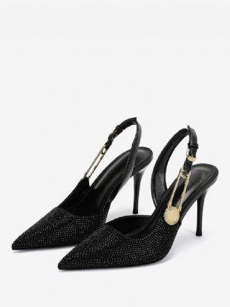 Damen-pumps Mit Slingback-absätzen Strasssteinen Stiletto-absatz Und Schwarzen Pumps