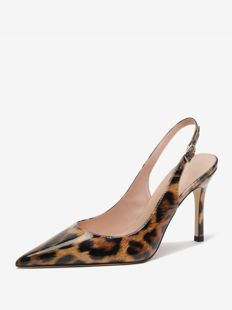 Damen-pumps Mit Slingback-absatz Und Knöpfen Stiletto-absatz - Leopard