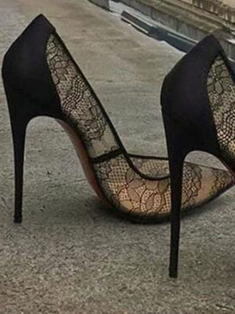 Damen-pumps Mit Spitzem Zehenbereich Und Stiletto-absatz Schwarz - Schwarz