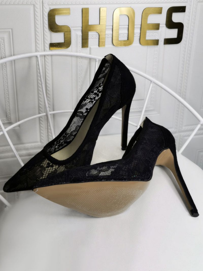 Damen-pumps Mit Spitzem Zehenbereich Und Stiletto-absatz Schwarz - Schwarz