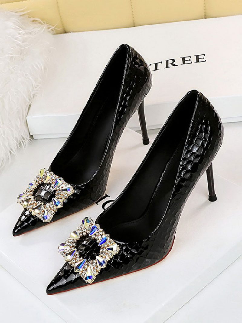 Damen-pumps Mit Stiletto-absatz Und Pu-leder - Schwarz