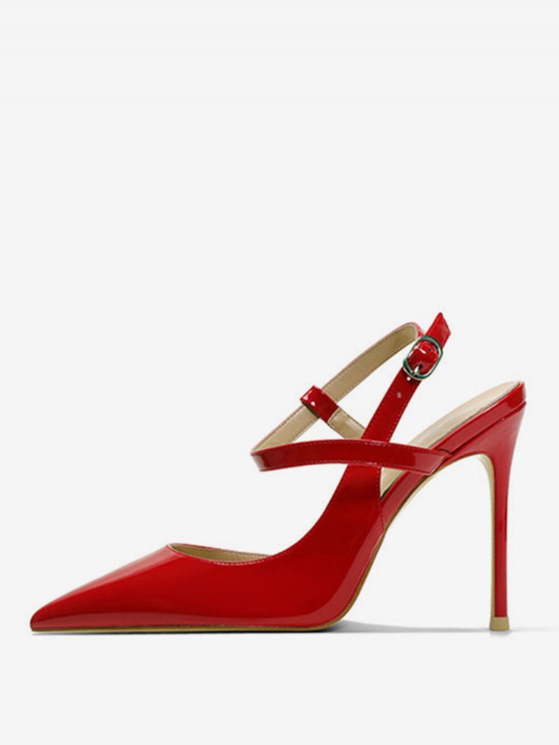 Damen-sandalen Mit Hohen Absätzen Schwarz Spitzer Zehenbereich Stiletto-absatz Slingback-pumps - Rot