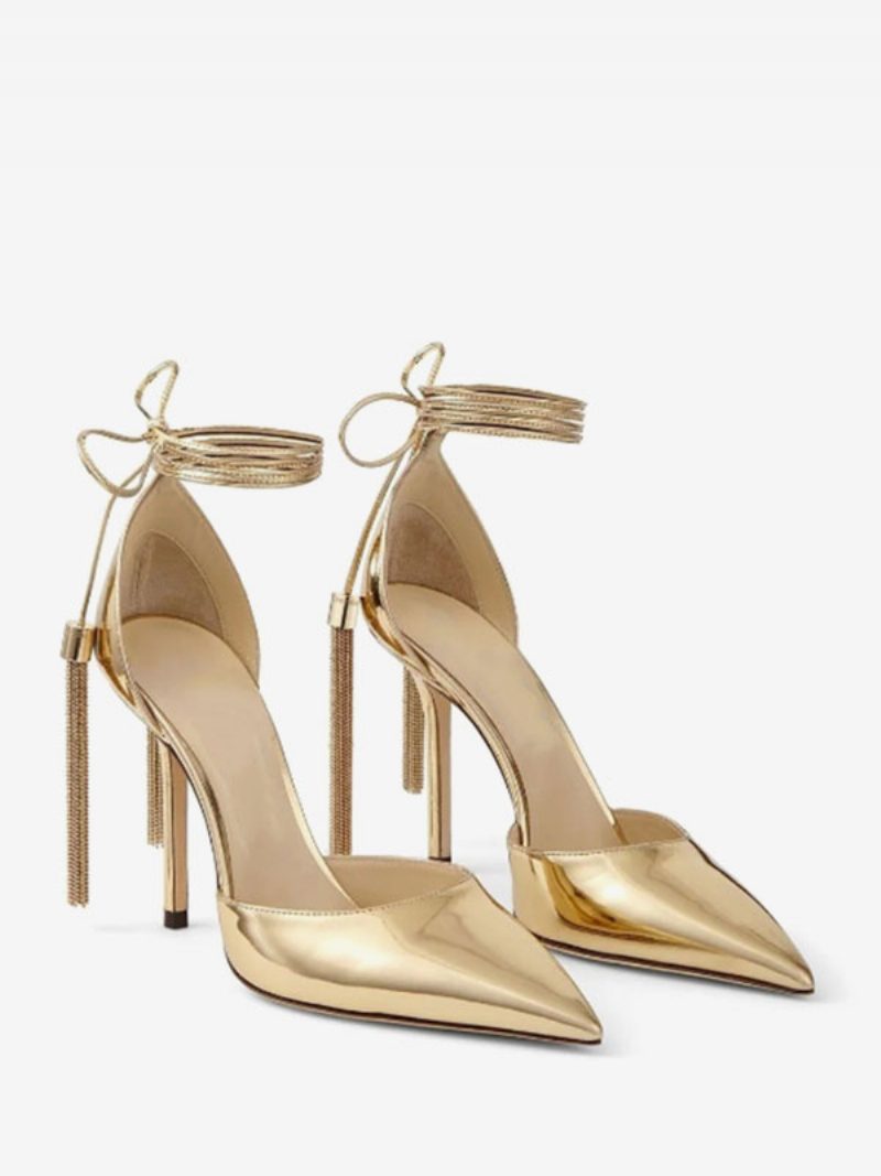 Damen-sandalen Mit Spitzem Zehenbereich Pu-leder - Gold