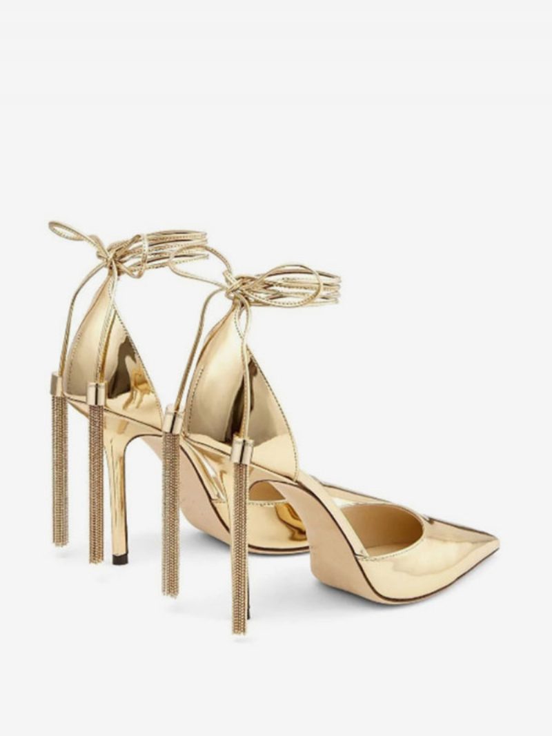 Damen-sandalen Mit Spitzem Zehenbereich Pu-leder - Gold