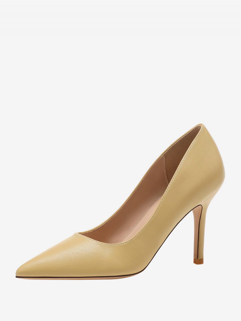 Damen-schuhe Zum Hineinschlüpfen Mit Hohem Absatz Und Spitzer Zehenpartie - Beige