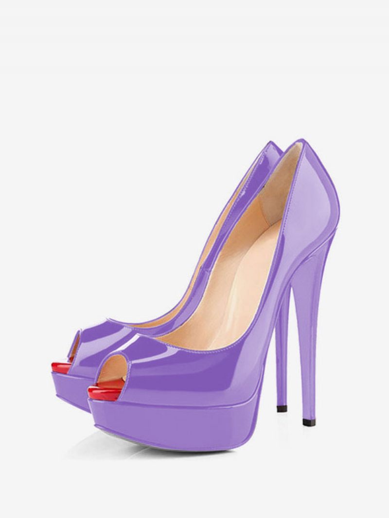 Damen Schwarze Peep-toe-absätze Plattform Stiletto-absatz Pumps Sexy Schuhe - Lavendel