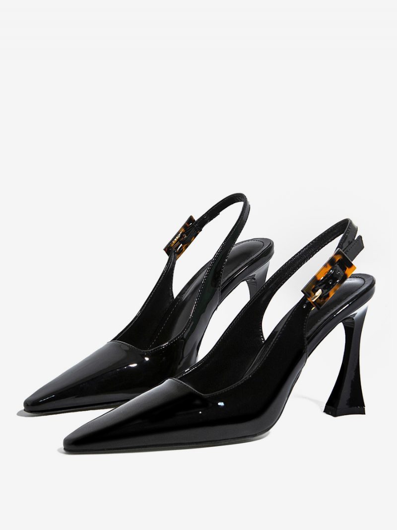 Damen-slingback-heels Mit Knöpfen Speziell Geformter Absatz Schwarze Abendschuhe