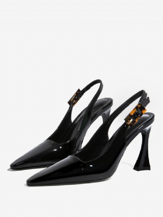 Damen-slingback-heels Mit Knöpfen Speziell Geformter Absatz Schwarze Abendschuhe