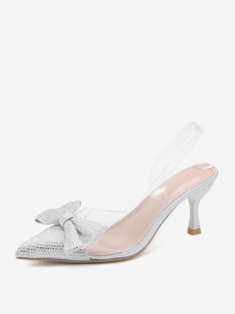 Damen-slingback-heels Mit Strasssteinen Transparenter Stiletto-absatz Silberne Pumps Pvc-obermaterial