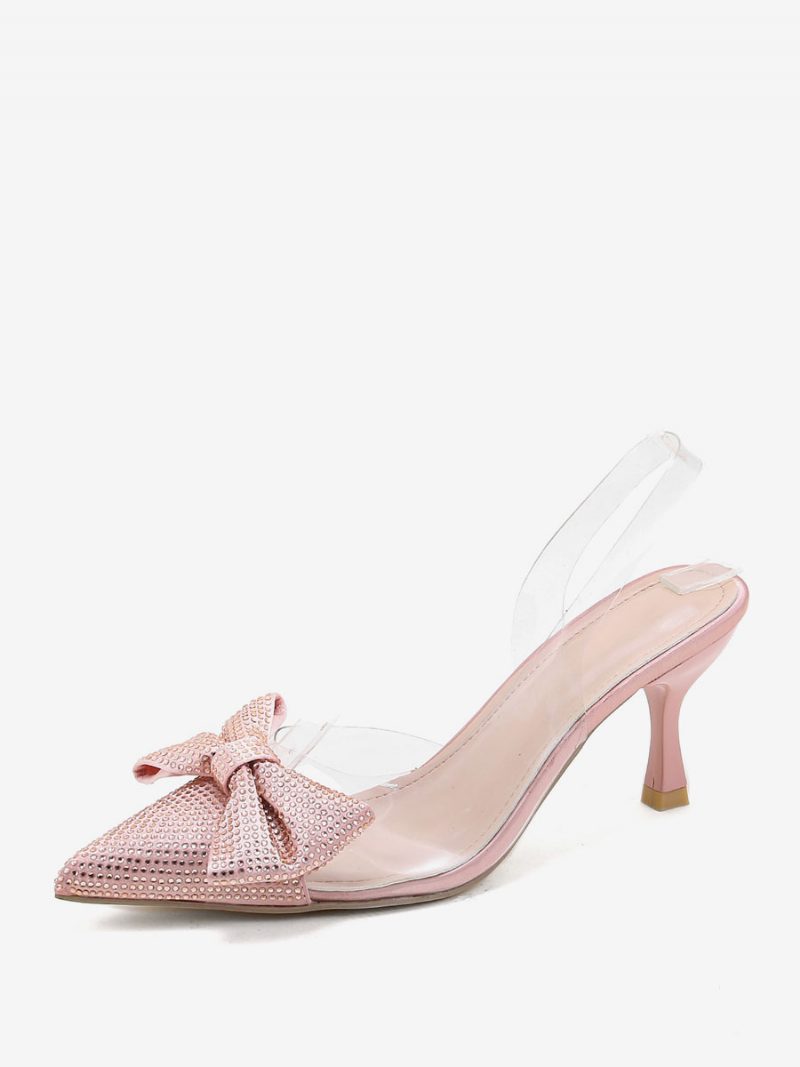 Damen-slingback-heels Mit Strasssteinen Transparenter Stiletto-absatz Silberne Pumps Pvc-obermaterial - Champagner