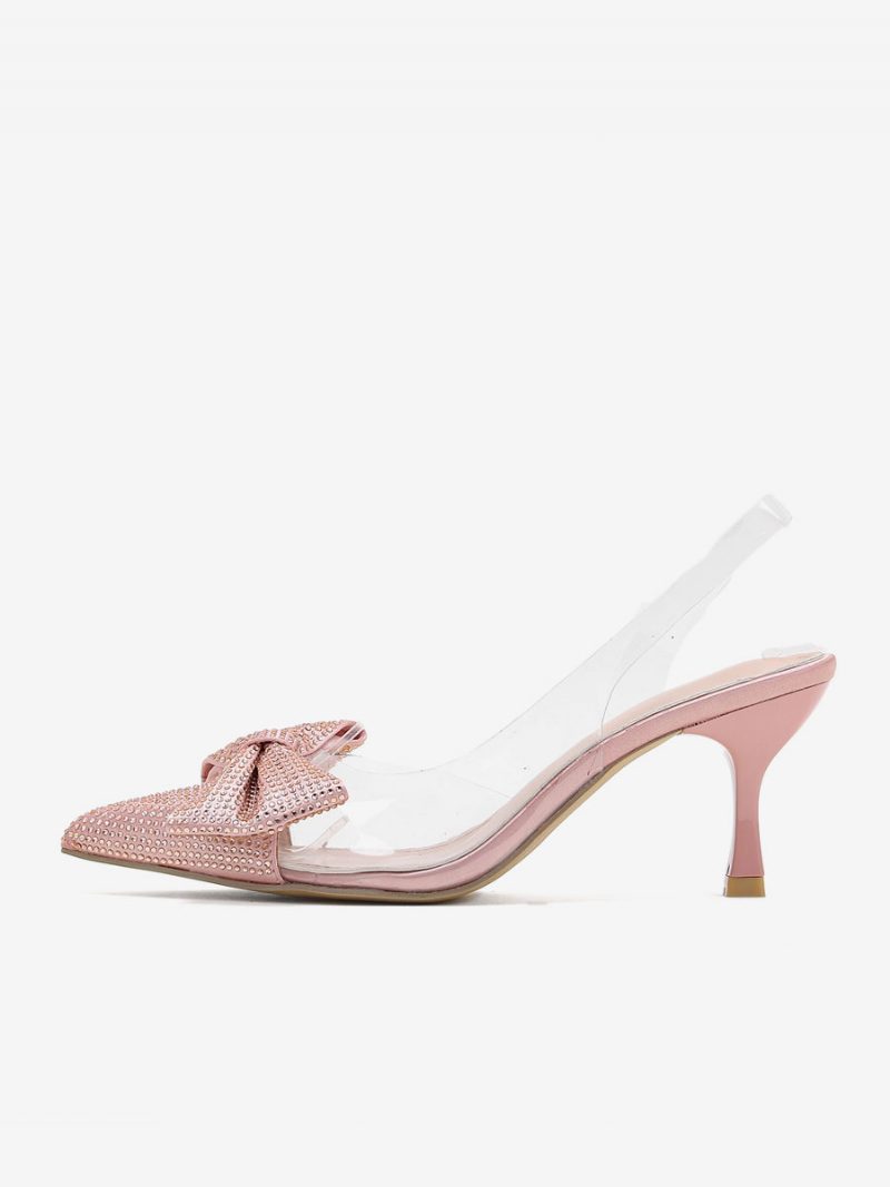 Damen-slingback-heels Mit Strasssteinen Transparenter Stiletto-absatz Silberne Pumps Pvc-obermaterial - Champagner