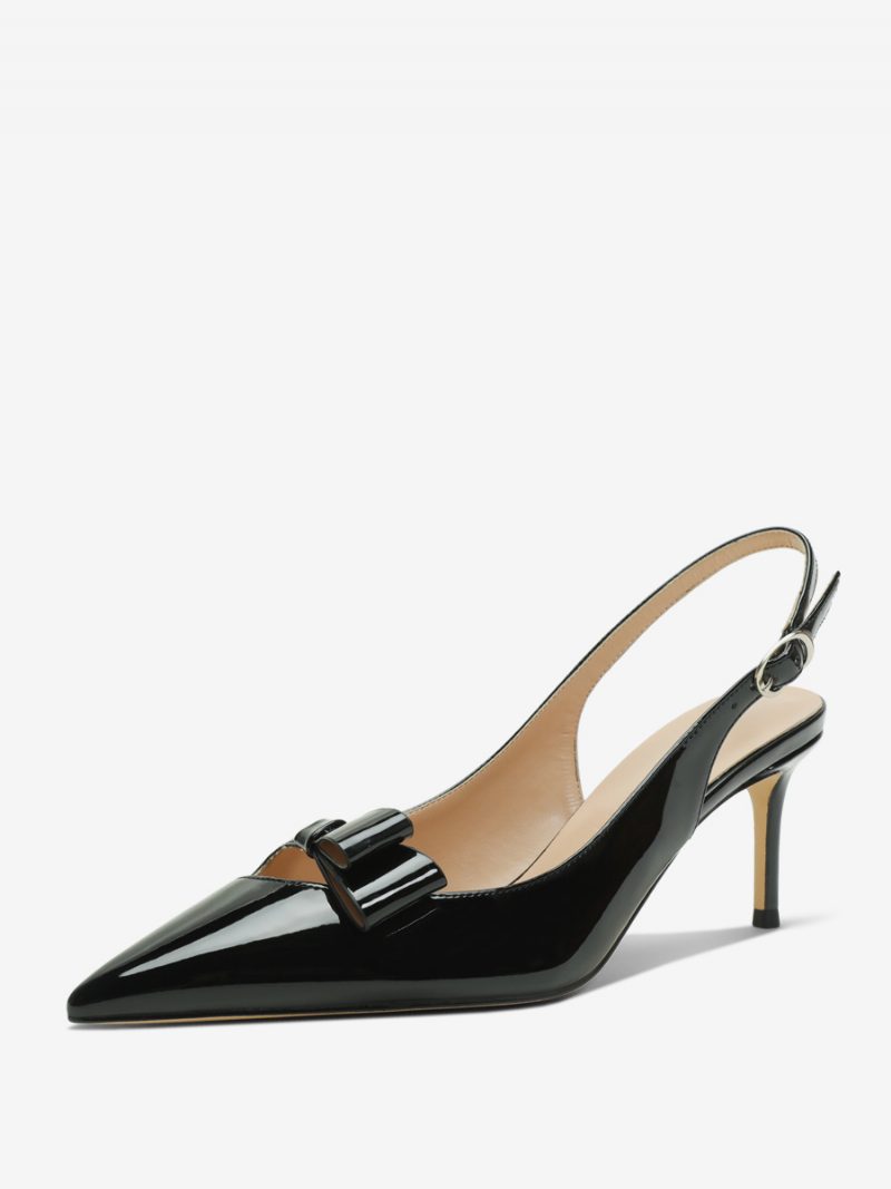 Damen-slingback-heels Schwarz Mit Spitzer Zehenpartie Und Schleifendetail