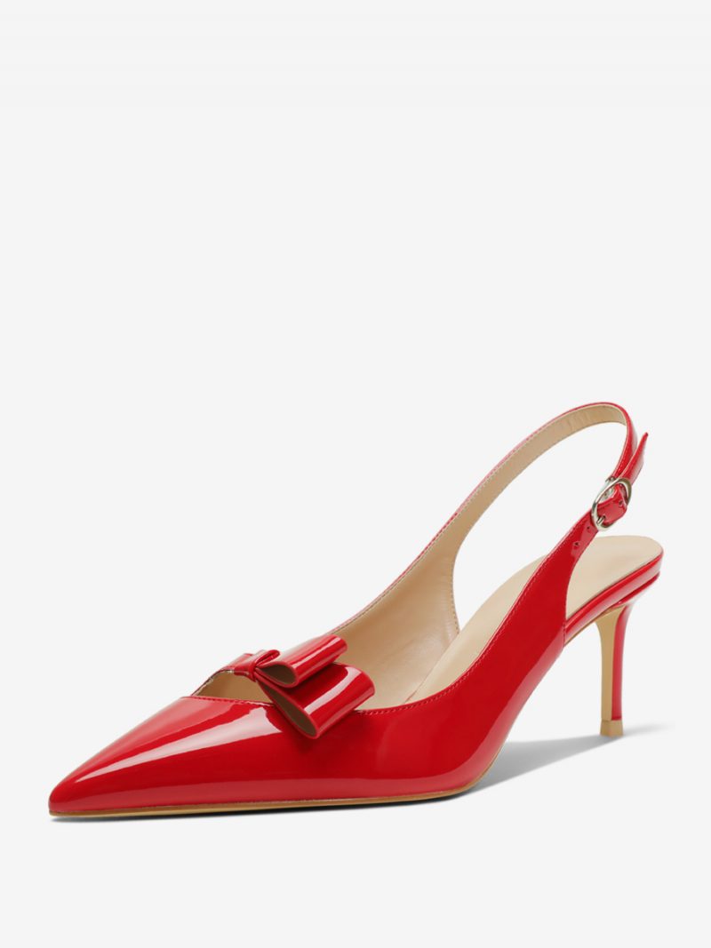 Damen-slingback-heels Schwarz Mit Spitzer Zehenpartie Und Schleifendetail - Rot