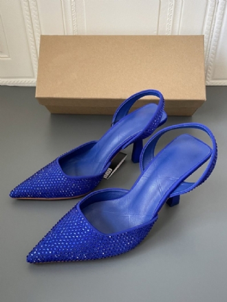 Damen-slingback-heels Strasssteine Stiletto-absatz Blaue Pumps Pu-leder