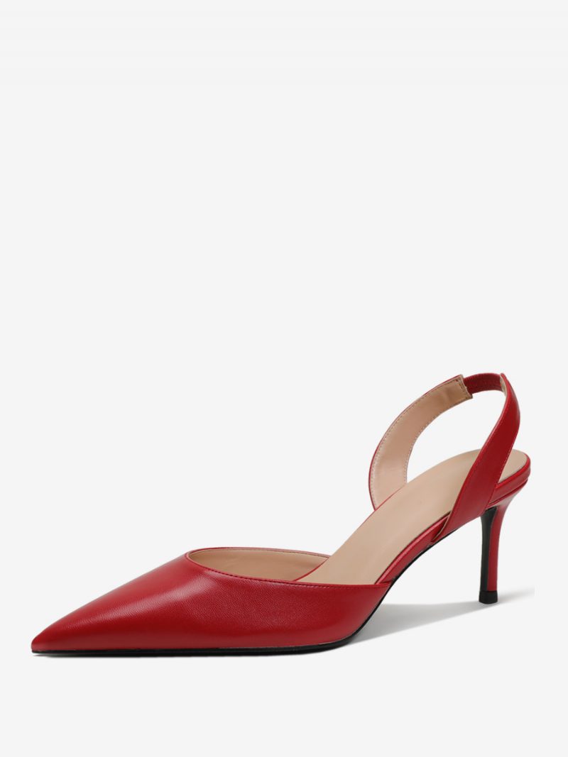 Damen-slingback-pumps Mit Spitzen Zehen Und Stiletto-absatz Schwarz - Rot