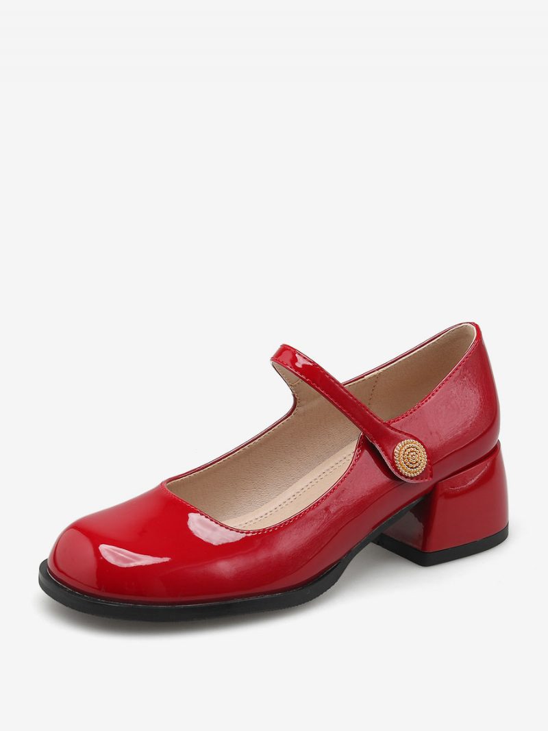 Damen-vintage-schuhe Aus Schwarzem Lackleder Mit Runder Spitze - Rot