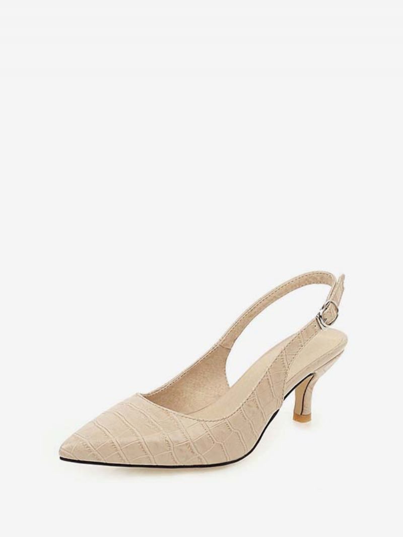 Gelbe Kitten-heel-slingback-pumps Mit Spitzer Zehenpartie Und Stiletto-absatz Für Damen - Beige