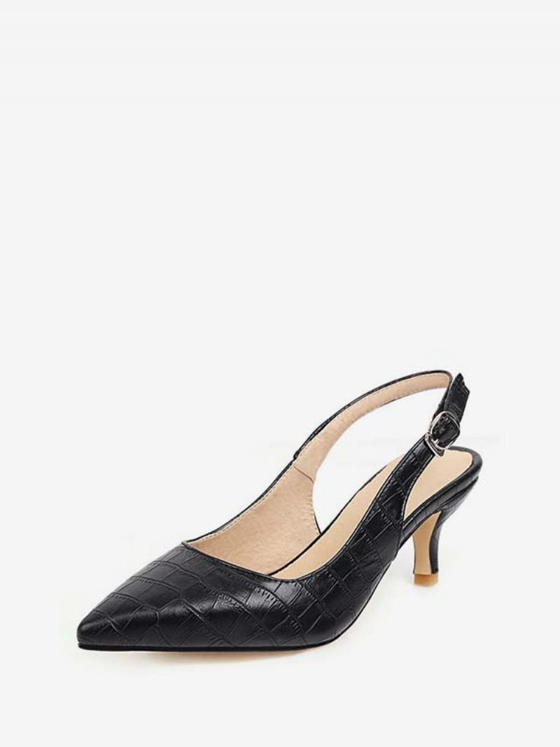 Gelbe Kitten-heel-slingback-pumps Mit Spitzer Zehenpartie Und Stiletto-absatz Für Damen - Schwarz