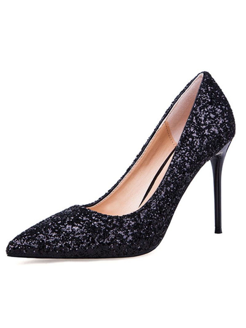 Glitzernde Damen-ballschuhe Mit Spitzer Zehenpartie Stiletto-pumps Hohem Ballabsatz - Schwarz